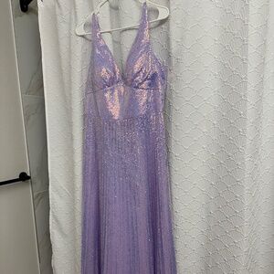 Lavender Sequin Lace-Up Back Gown | Pleated Full-Length Prom Dress | Size L
